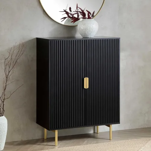 Image of G Fine Wooden Sideboard Cabinet with 2 Doors – Black & Golden