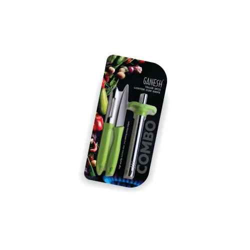 Image of Ganesh stainless steel gas lighter with knife & peeler, pack of 3.