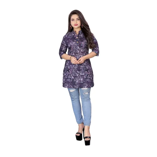 Image of Gauri Laxmi Foil Print Art Silk Kurti