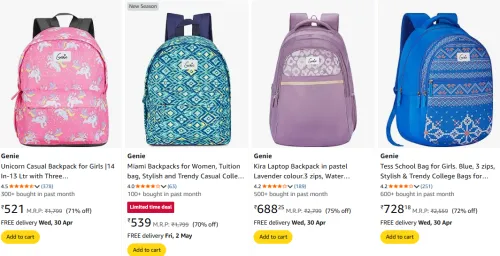 Image of Genie Backpack for girls Minimum 70% Discount