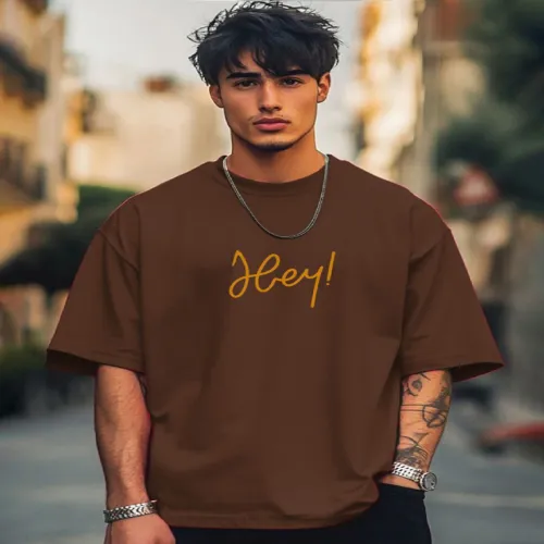 Image of Genzy Typography Printed Round Neck Cotton Oversized T-shirt