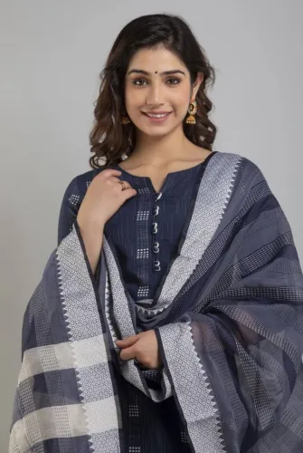 Image of Get smart wear Women Pure Cotton, Khadi Cotton Kurta Pant Dupatta Set