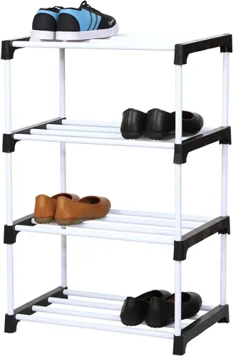 Image of GHODA Plastic Collapsible Shoe Stand (4 Shelves, DIY(Do-It-Yourself))
