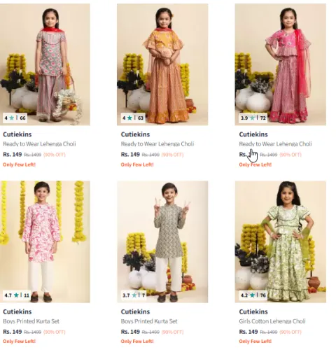 Image of Cutiekins Girls & Boys Printed Lehenga & Kurta At Starting @ ₹149