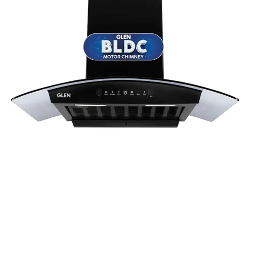 Image of Glen RICA BLDC BLACK 90cm Curved Glass Wall Mounted Chimney (CH60CTRICADCACB90)
