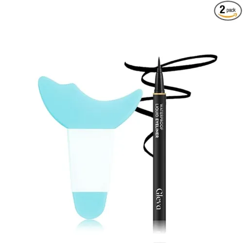 Image of Gleva Precision Silicone Eyeliner Aid and Waterproof Eyeliner Kit Smudge Proof Eyeliner (Blue + Black Eyeliner)