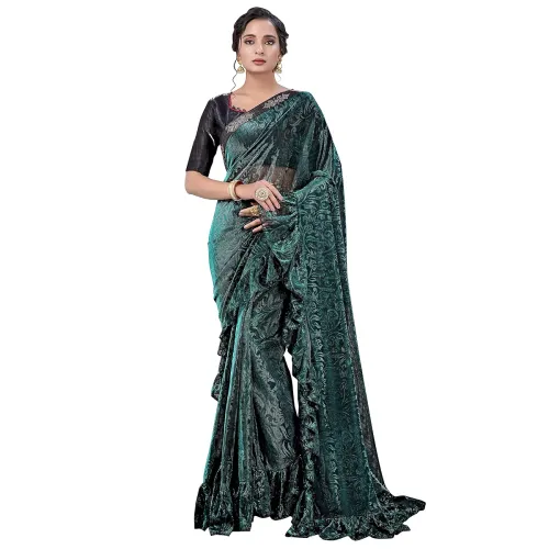 Image of Glory Sarees Women’s Ruffle Lycra Saree With Blouse