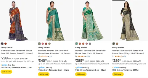 Image of Glory Sarees Women's Sarees at minmum 90% Discount