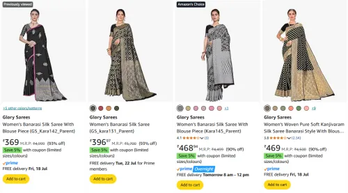 Image of Glory Sarees Women's Sarees at minmum 90% Discount