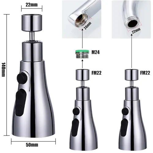 Image of GLUN 360° Kitchen Sink Tap Spray Head With 3 Functions Tap Attachment Spray Tap .