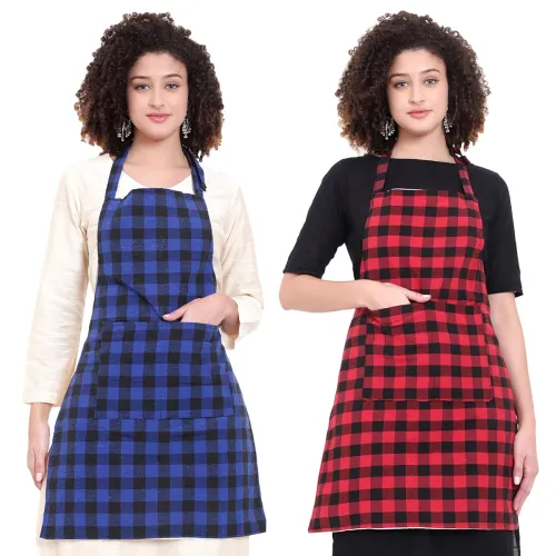 Image of GLUN® Combo Blue Check & Red Check Apron Pack of 2