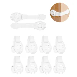 GLUN® Drawer White Locks, Polyester Belt One Side Release Buckles Clips Strong Double Side Tape
