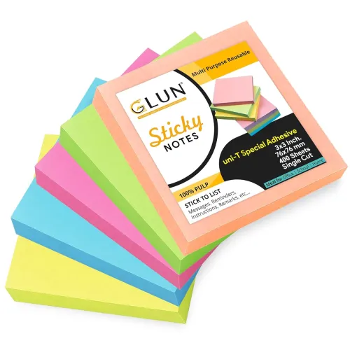Image of GLUN® Multicolour Sticky Notes 400 Sheets Strong Adhesive