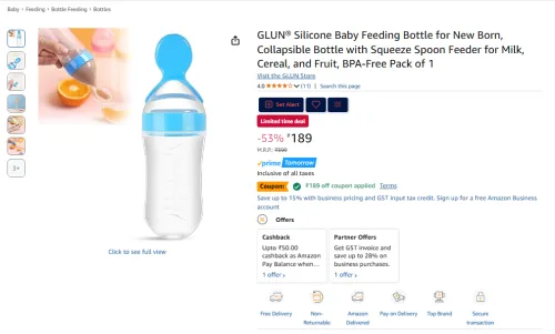 Image of GLUN® Silicone Baby Feeding Bottle 