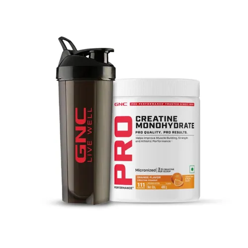 Image of GNC Creatine Monohydrate With Black Shaker (750ml)| 400gm|Orange|Boosts Athletic Performance| .