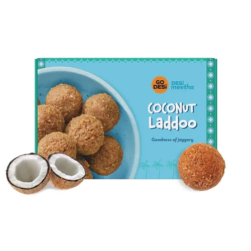 Image of GO DESi Coconut Laddu, 300 grams, Made with Jaggery, Nariyal Ladoo, Laddoo, Sweets Indian Mithai, Gift pack