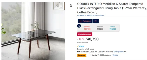 Image of GODREJ INTERIO Meridian 6-Seater Tempered Glass Rectangular Dining Table (1-Year Warranty, Coffee Brown)