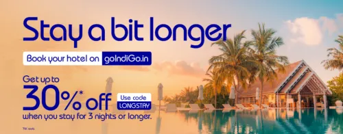 Image of GoIndigo Hotel Offer : Stay for 3 or more nights and get 30% Discount on hotel booking