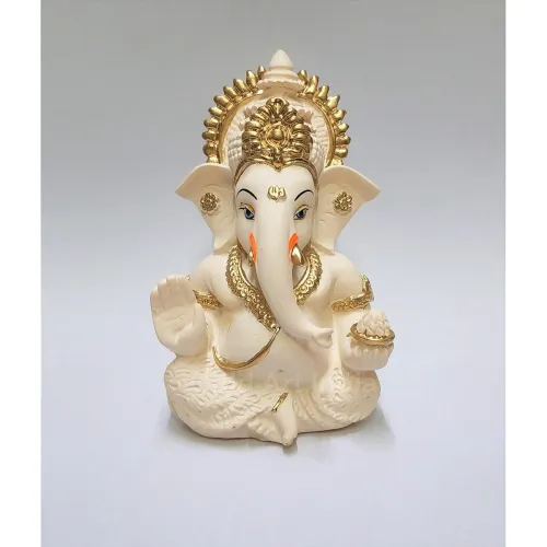 Image of Gold Art India Peach Ivory Finish Ganesha Idol Car Dashboard IdolGanesha Murti Ganpati Idol For Home Decor Puja Lord Gan