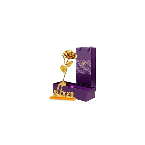 Image of Gold Plated Rose with Love Stand