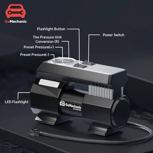 Image of GoMechanic Digital Tyre Inflator for Car - 150 psi, 12V DC Portable Air Pump/Compressor with Digital