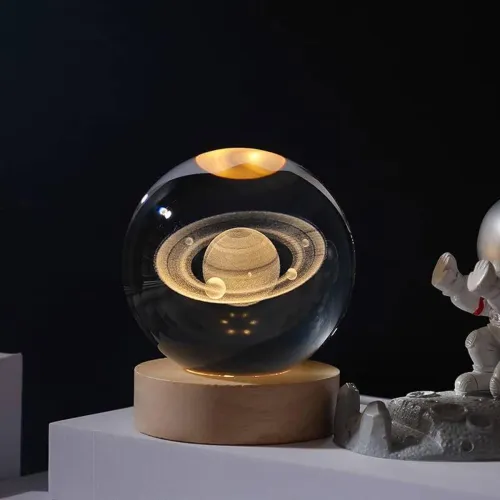 Image of Gopz 3D Galaxy Crystal Ball Night Light with Color LED Base,10 cm (Glass, Yellow)