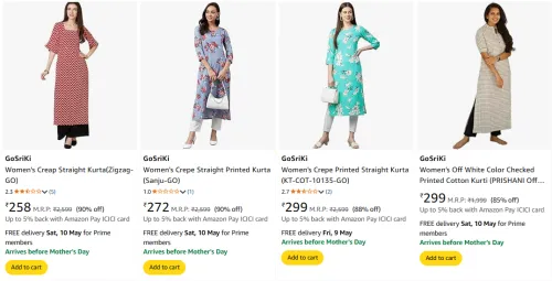 Image of GoSriKi Women's Kurtas at minimum 85% Discount