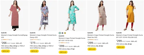 Image of GoSriKi Women's Kurtas at minimum 85% Off