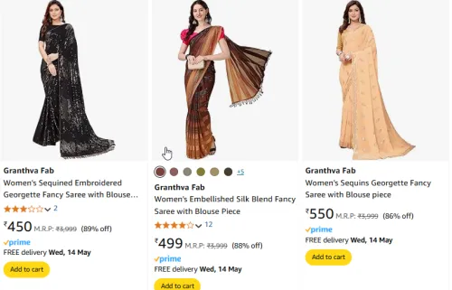 Image of Granthva Fab Women's Sareee at Minimum 85% Discount 