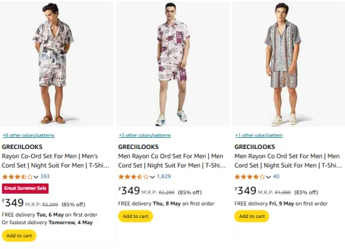 Image of GRECIILOOKS Men's Co Ord Set at Minimum 70% Discount