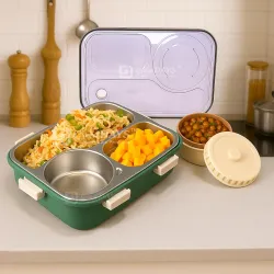 GREEN DAYS 3 Compartment & 1 Cup Stainless Steel Lunch Box