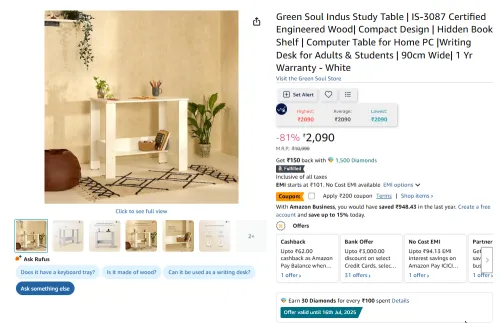 Image of Green Soul Indus Study Table IS-3087
