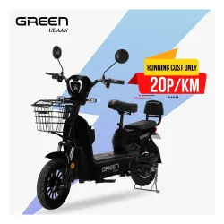 Green Udaan Low Speed Electric Scooter Non RTO 30KM Range Black with Portable Charger