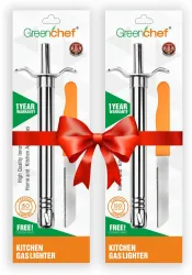 Greenchef AGNI 2 Steel Gas Lighter (Silver, Pack of 2)