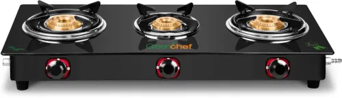 Image of Greenchef Ebony Glass Manual Gas Stove (3 Burners)