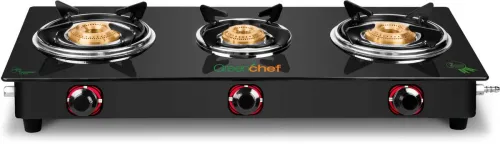 Image of Greenchef Ebony Glass Manual Gas Stove (3 Burners)