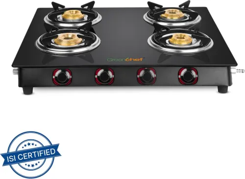 Image of Greenchef Ebony Glass Manual Gas Stove (4 Burners)