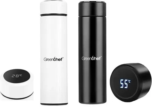 Image of Greenchef Hydra thermo water bottle 500 ml Flask (Pack of 2, Black, White, Steel)
