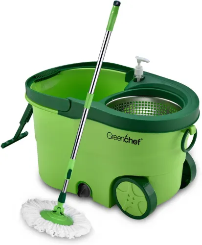 Image of Greenchef Spin mop set 360 degree stainless steel spinner Mop Set (Green)
