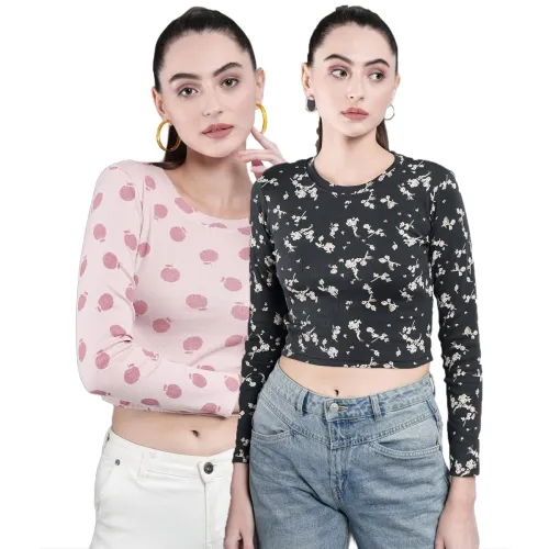 Image of GUTI Pack of 2 Printed Cotton Crop Top