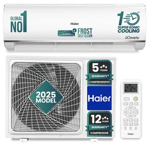 Image of Haier 1.5 Ton 5 Star Triple Inverter Split AC (4850 W, Copper, 7 in 1 Convertible, Frost Self Clean Cools at 60°C, 20 Mt