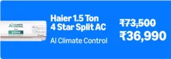 Haier 9HSU18K-PYAIR4BN-INV) 1.5 Ton 4 Star AC @36990 on Amazon Prime Day Sale