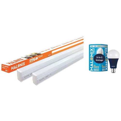 Image of Halonix 20W LED Batten (2) + Multi-Watt LED Bulb (15W/8W/0.5W)