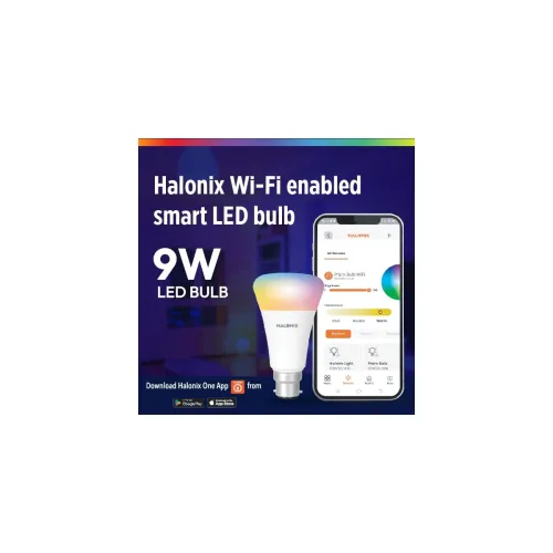 Image of Halonix Wi-Fi Enabled Smart LED Bulb 9W B22D (16 Million Colors + Warm White/Neutral White/White)