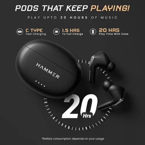 Image of HAMMER Mini Pods True Wireless Earbuds with Upto 20H Playtime.