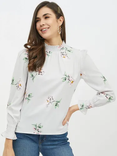 Image of HARPA Casual Regular Sleeves Solid Women Grey Top