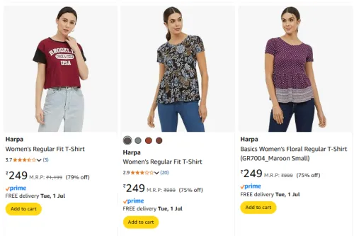 Image of Harpa Women’s Regular Fit T-Shirt: Starting At @₹249