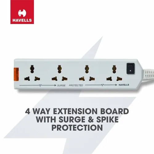 Image of Havells 240V 6A Four-Way 1440W Extension Board (White, 1.5 m)