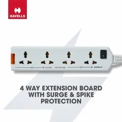 Havells 240V 6A Four-Way 1440W Extension Board (White, 1.5 m)