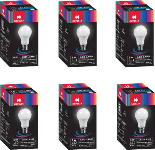 Image of HAVELLS 9 W Basic Round B22 LED Bulb (White, Pack of 6)